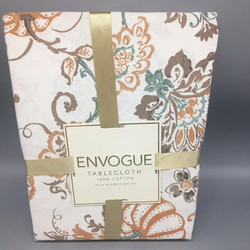 Envogue Tablecloth Pumpkin Jacobean 70 R Cotton Orange Brown Fall Thanksgiving